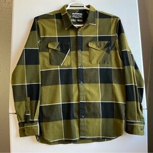 Dakine Mens Flannel Shirt Jacket Green Plaid Button Up Long Sleeve Size Large